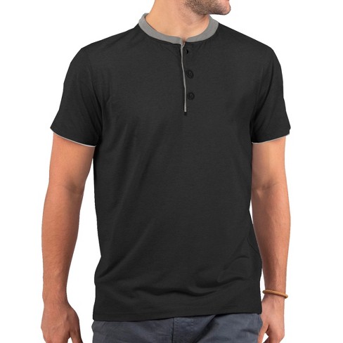 Men's Short Sleeve Henley T-shirt With Contrast-trim - Black - Medium ...