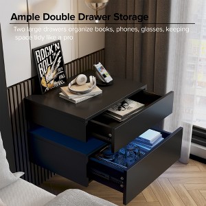 CIPACHO Set of 2 Minimalist Wall-Mounted Black Nightstands - 2 Drawers with LED Strip, 3-Section Slides & Anti-Shaking Hardware - 1 of 4