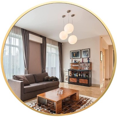 Serio Circle Brushed Aluminum Frame Large Circle Gold Round Wall Mirror -The Pop Home