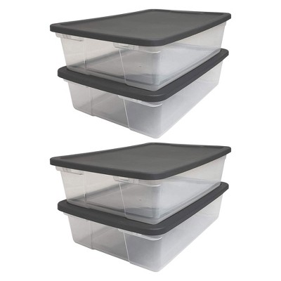Homz Snaplock 56-quart Plastic Multipurpose Stackable Storage Container Bins  With Gray Snaplock Lid For Home And Office Organization, Clear (4 Pack) :  Target