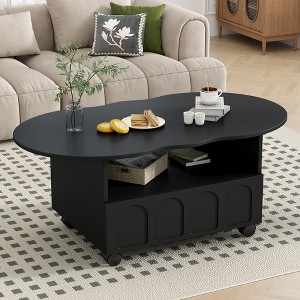 CAVINAS Coffee Tables for Living Room Irregular Coffee Table Modern Center Table with Large Storage Drawer and Brake Wheels for Apartment - 1 of 4