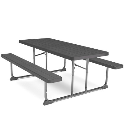 SUGIFT 6 Ft Picnic Table Bench Set with Metal Base for Indoor & Outdoor Use, Black