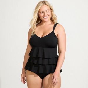 Lands' End Women's Smoothing Control Ruffle Fauxkini One Piece Swimsuit - 1 of 4