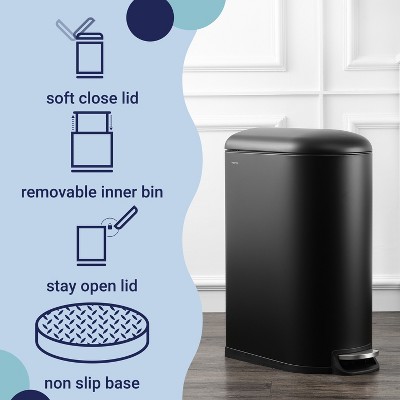 Black Stainless Steel Fingerprint Resistant Step-Open Trash Can