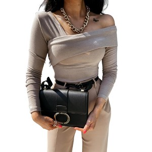 Long Sleeve T-Shirt for Women Sexy One-Shoulder Slim Fit Casual Tops - 1 of 3