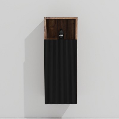 Akoasm Wall Floating Bathroom Storage Cabinet-Black + Dark Walnut