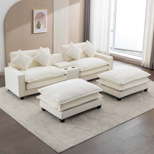 111" Modern Chenille Sectional Sofa with Storage and Two Ottomans, Comfy Cloud Sofa Couch for Living Room or Apartment – The Pop Home - 1 of 4