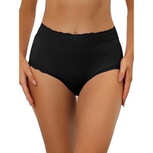 Allegra K Women's High Waist Tummy Control Comfortable Lace Trim Ribbed Briefs - 1 of 4