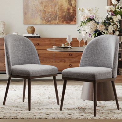 Set of 2 Large Upholstered Dining Chairs with High Back and Wood Legs, Deep Seat Fabric Kitchen Side Chairs for Dining Room
