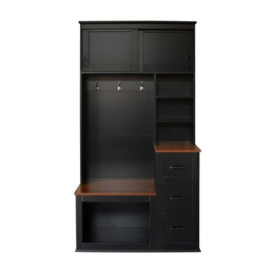 Vynxaria Hall Trees: Contemporary Entryway Organizer with Bench and Hooks (Black Accents, 40.2 Inch)