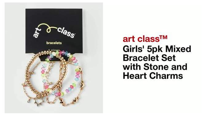 Girls&#39; 5pk Mixed Bracelet Set with Stone and Heart Charms - art class&#8482;, 2 of 5, play video