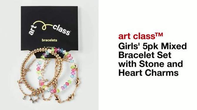 Girls&#39; 5pk Mixed Bracelet Set with Stone and Heart Charms - art class&#8482;, 2 of 5, play video