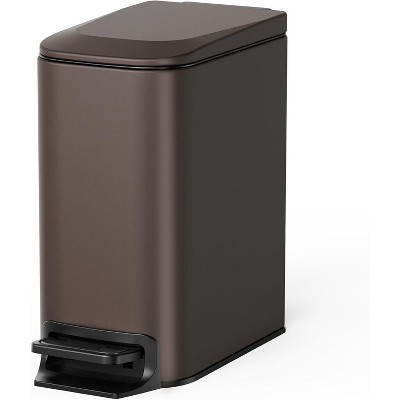 Small Bathroom Trash Can with Lid Soft Close, Step Pedal, 6 Liter / 1.6 Gallon Stainless Steel Garbage Can with Removable Inner Bucket