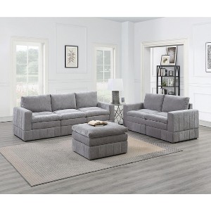 Okak Modern Convertible Sectional Sofa Couch with 4 Armchair/Wedge, 1 Armless Chairs /Ottomans 6 pc Fabric Plush Modular Sofa for Living Room, Gray - 1 of 4