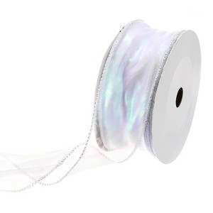 Unique Bargains Gift Wrapping Wide Sheer Wired Pastel Shimmer Iridescent Chiffon Ribbons 1 Pc - 1 of 4