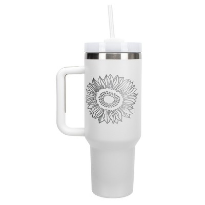 Elanze Designs Sunflower Flower Emblem 40 oz. Stainless Steel, Large Water Bottle Coffee Mug, Spill & Leak Resistant, Thermal Travel Tumbler with