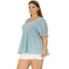 Agnes Orinda Women's Plus Size Floral Babydoll Peplum Waist Short Sleeve Blouses - 3 of 4