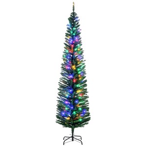 HOMCOM Prelit Artificial Christmas Tree Holiday Decoration with Colorful LED Lights, Pencil Shape, Green - 1 of 4