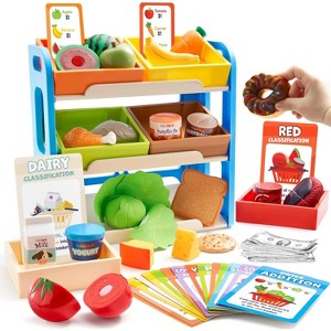 Joyfy 63PCS Montessori Color Sorting Play Food Toy Set for Kids, Pretend Play Kitchen Toy for Toddlers 3+ Years, Christmas Birthday Gift for Boy Girls - 1 of 4