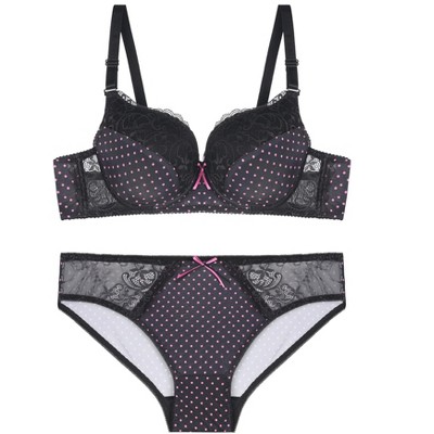 Agnes Orinda Women's Plus Size Lace Polka Dots 2-piece Lingerie Set Black  36c : Target