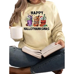 Plus Size Hallowthanksmas Shirt Sweatshirts Crew Neck Long Sleeve with Funny Sayings Pullover Plus Size Halloween Thanksgiving Christmas Shirts - 1 of 4