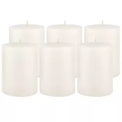3"x4" 6pk Unscented Flat top Smooth Pillar Candles White - Stonebriar Collection