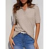 Clearlove Womens Short Sleeve Sweaters Tops V Neck Lapel Cable Knit Sweater Casual Pullover Shirt - 4 of 4