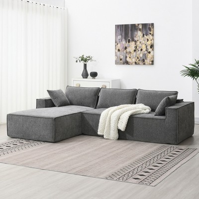 Whisen Modular L-Shape Sectional Living Room Sofa Set, Minimalist Style Upholstered Chenille Couch