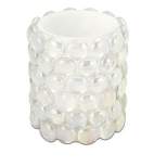 Melrose 4" Prelit LED Battery Operated Flameless Beaded Pillar Candle with Amber Flicker Flame - White
