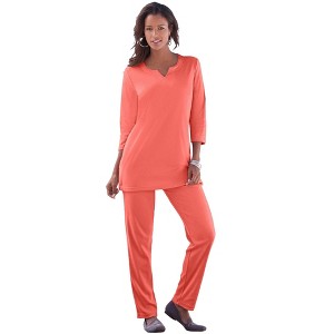 Roaman's Plus Size Three-Quarter Sleeve Notch Neck Soft Knit Tunic - 1 of 4