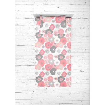 Bacati - Watercolor Floral Coral Gray 3 pc Toddler Bed Sheet Set