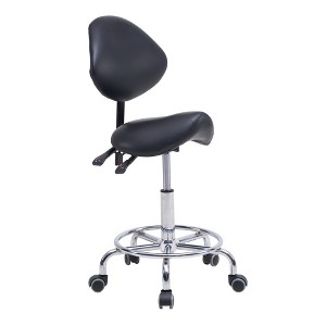 Racxily Saddle Stool Chair with Backrest Swivel Hydraulic Ergonomic Tilt Seat Chair with Wheels Footrest for Medical Hospital Clinic Dental-Black - 1 of 4