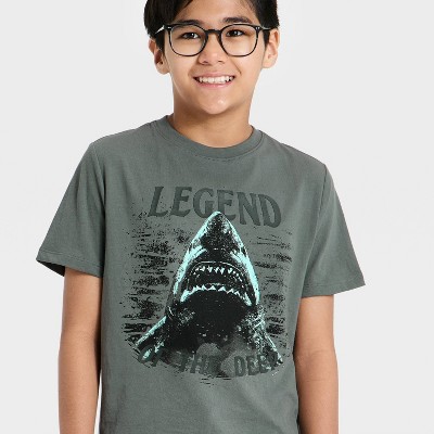 Детские Cat & Jack Boys' Short Sleeve Shark Graphic T-Shirt - Cat & Jack™ Charcoal Gray M — фото 2