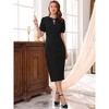 INSPIRE CHIC Women Puff Sleeve Keyhole Round Neck Elegant Business Sheath Midi Pencil Dress - 3 of 4