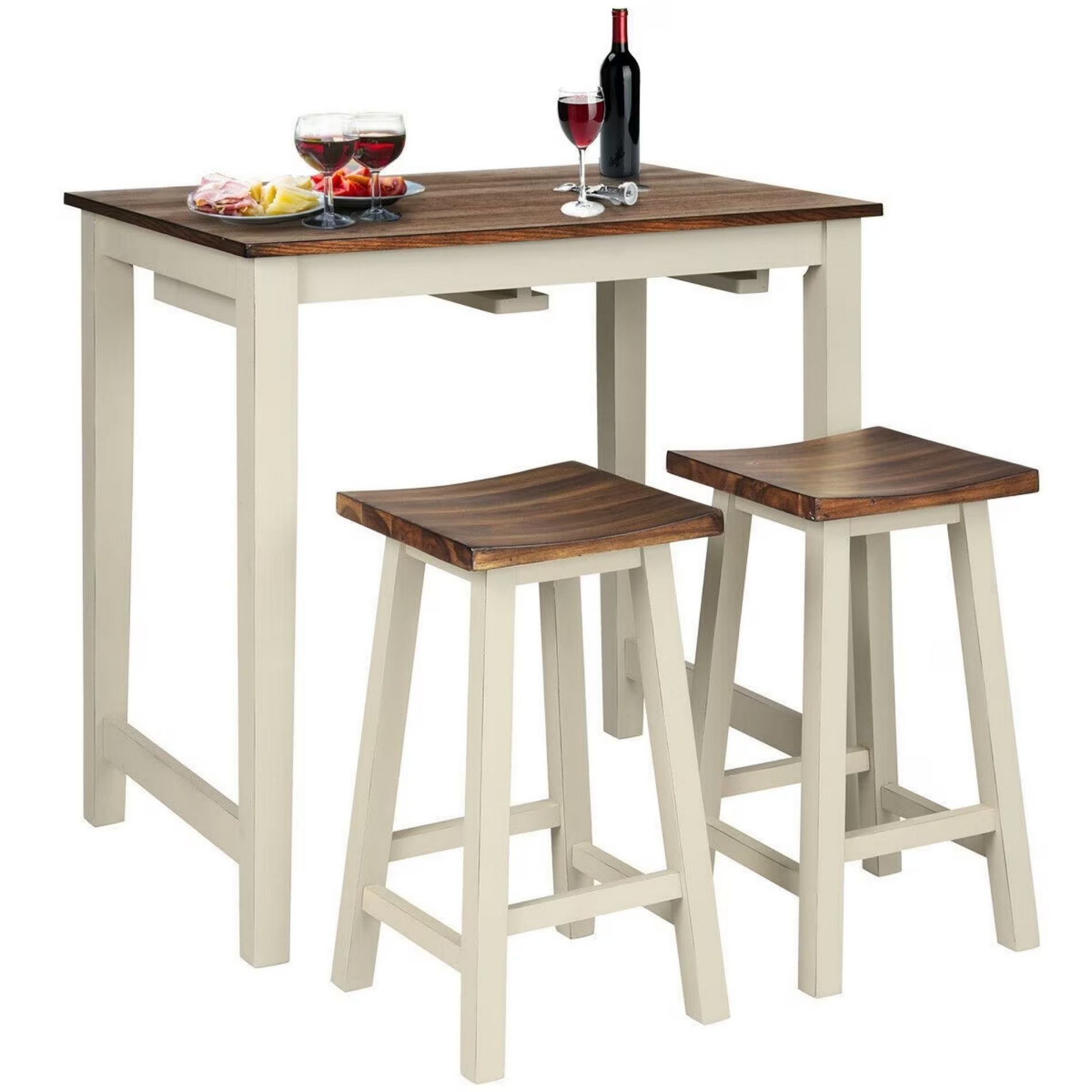Dsvimoy Patio Counter and Bar Stool Set Counter Height Pub Table with 2 Saddle Bar Stools for Modern Spaces, Brown, 36"*25"*36.5"
