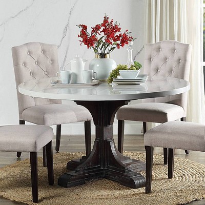 Transitional 54" Round Reclaimed Wood & White Marble Dining Table