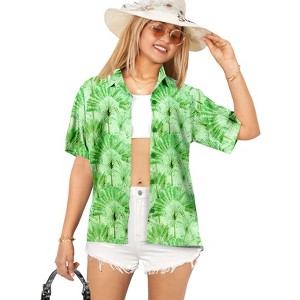 HAPPY BAY Button Down Shirt Elegant Boho Hawaiian Shirts Summer Party Blouses Short Sleeve Shirt Tropical Vacation Bohemian Womens Top - 1 of 4