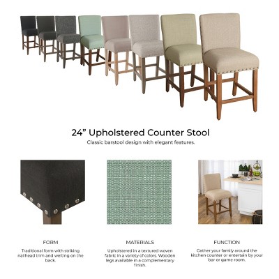 Tan Upholstered 24" Counter Height Barstool with Nailhead Trim