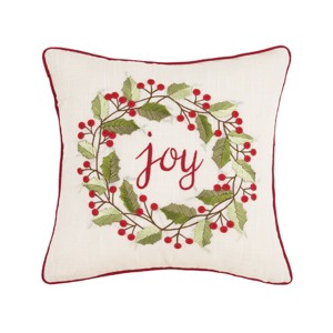 C&F Home 18" x 18" Joy Wreath Embroidered Christmas Accent Pillow - 1 of 4