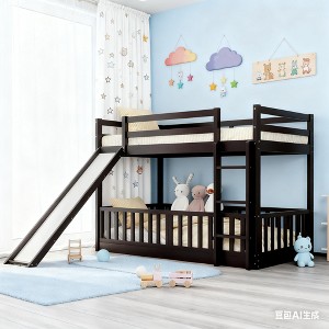 Luxystar Kids Bunk Bed with Slide, Convertible Twin over Twin Bunk Bed with 3 Configurations, Ladder and Safety Guardrails - 1 of 4