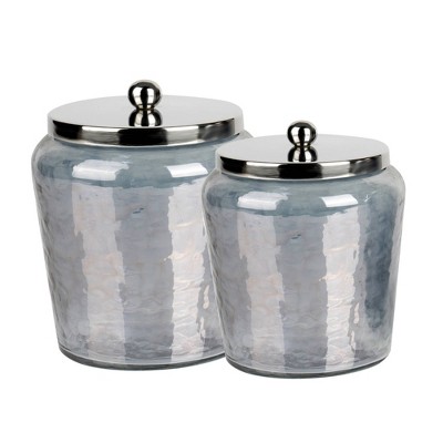 Set of 2 Smoke Lustre Glass Canisters with Stainless Steel Lids Black Wash - Nu Steel