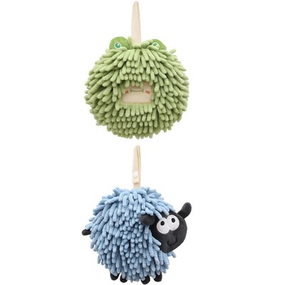 REGALWOVEN Cute Decorative Funny Sheep Shape Fast Drying Hanging Hand Towels 7" x 7" 2 Pcs