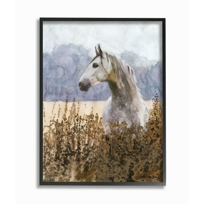 Stupell Industries Wild Horse in Tall Grass Side Portrait Watercolor