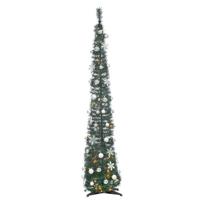 Sterling 6-Foot High Pop Up Pre-Lit Decorated Narrow Green Tree with Warm White Lights
