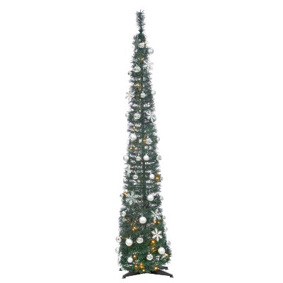 Sterling 6-Foot High Pop Up Pre-Lit Decorated Narrow Green Tree with Warm White Lights