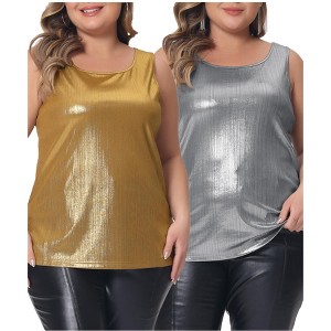 Agnes Orinda Women's Plus Size Round Neck Shiny Metallic Sleeveless Party Packs Tank Tops - 1 of 4