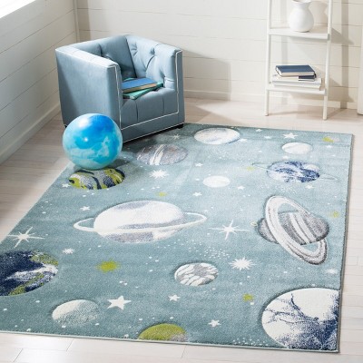 Teal and Ivory Galaxy Kids' Rectangular Area Rug 4' x 6'