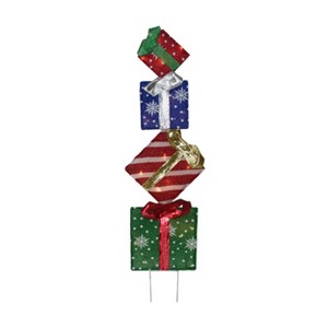 Season's Designs 3 ft Multicolored Stack of Christmas Gift Boxes with Bows Outdoor Lawn Decoration, Polyester, Requires 3 AA Batteries (Not Included), - 1 of 1
