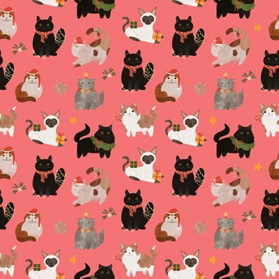Waterleaf Paper Co. 100% Biodegradable, Compostable and Dissolvable Christmas Wrapping Paper, Christmas Cats, 18" W x 47" L (approx 6 sq-ft)