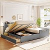 Queen & Twin Size Upholstered Platform Bed, Beds Modern With Drawer Box, Bedhead Storage Shelf And 2 Pairs Of Sockets & USB Ports-Cuddlewood - 3 of 4